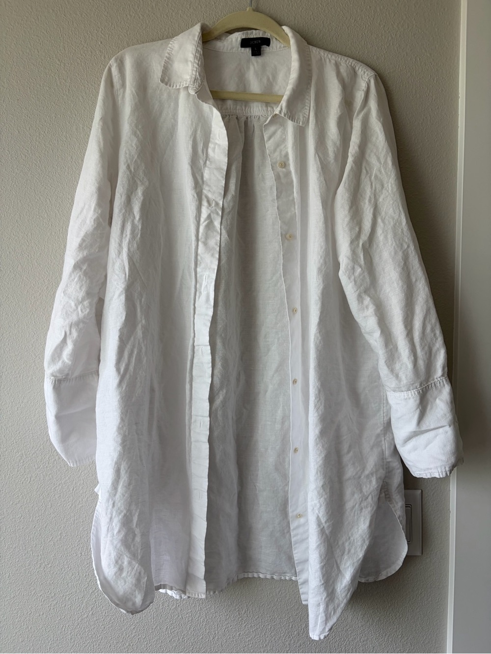 J Crew White Linen Cotton Long-Sleeve Button-Up Swim Cover Up Shirt - Picture 2 of 8
